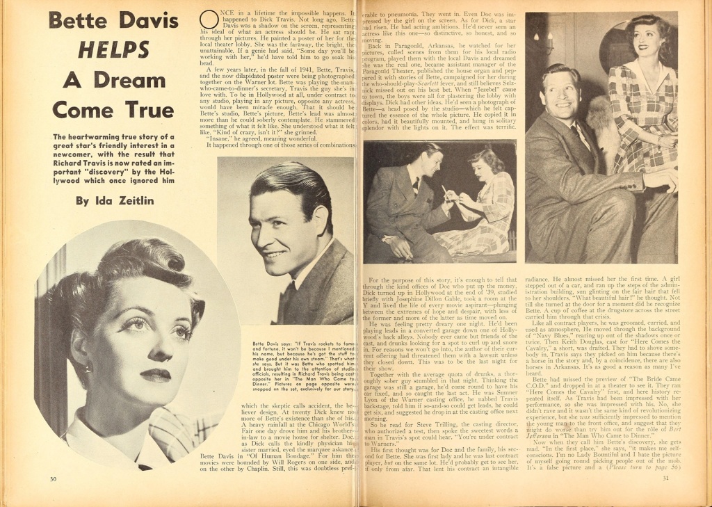 Screenland Magazone March 1942 Article about Bette Davis and Richard Travis.