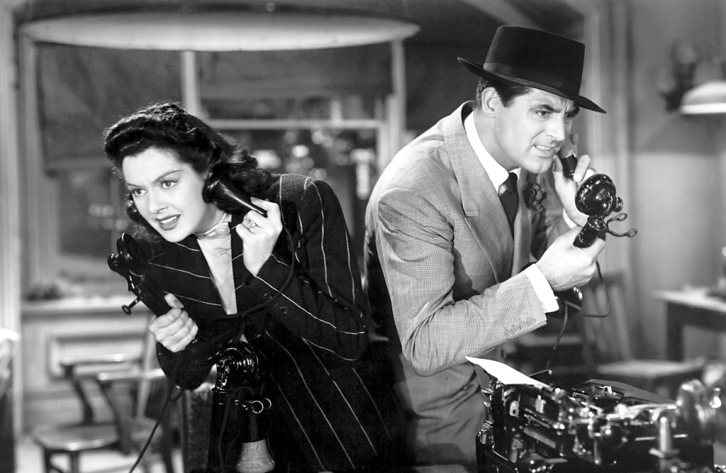 Cary Grant and Rosalind Russell in His Girl Friday.